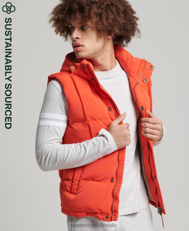 hombres Superdry naranja chaleco acolchado everest con capucha 2R68Z4460