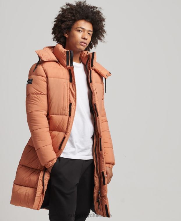 hombres Superdry naranja chaqueta acolchada larga con tejido ripstop 2R68Z4546