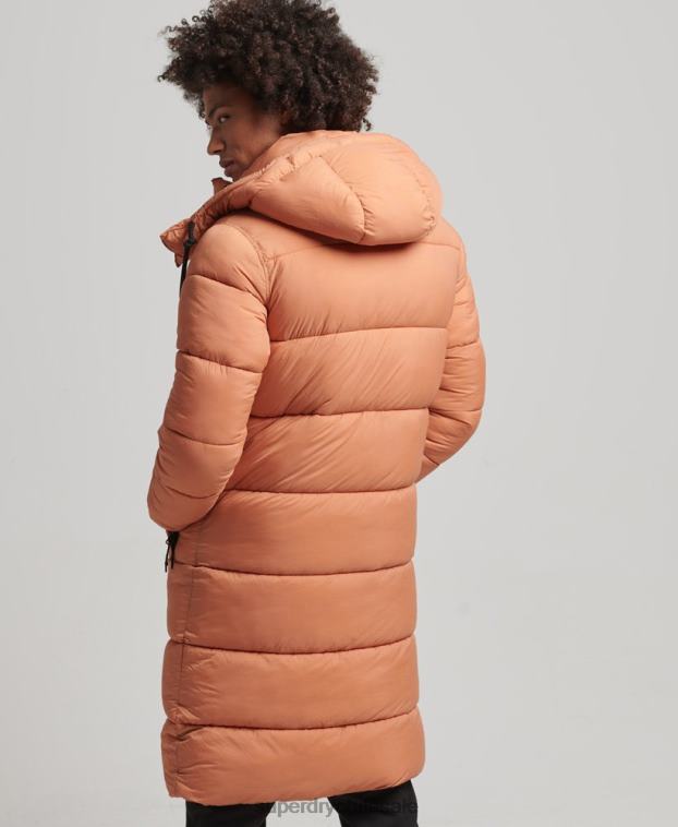 hombres Superdry naranja chaqueta acolchada larga con tejido ripstop 2R68Z4546