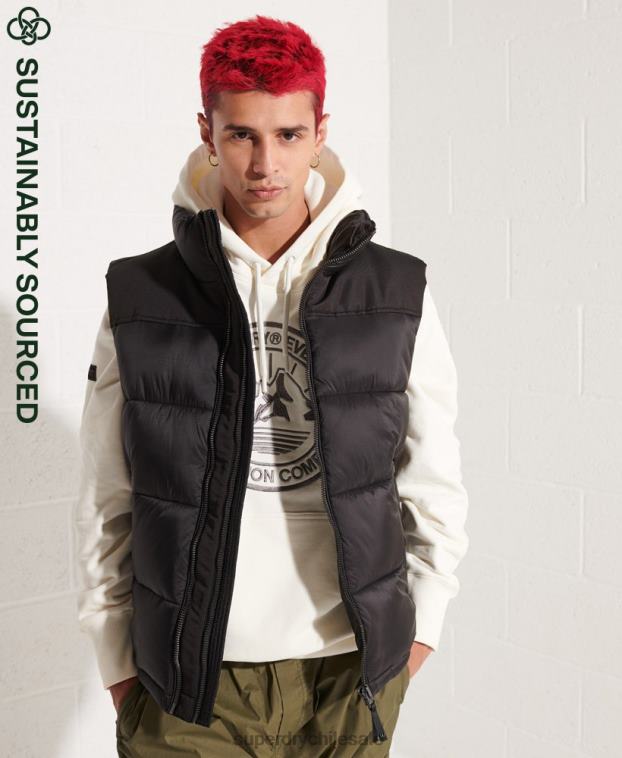 hombres Superdry negro chaleco acolchado 2R68Z4572