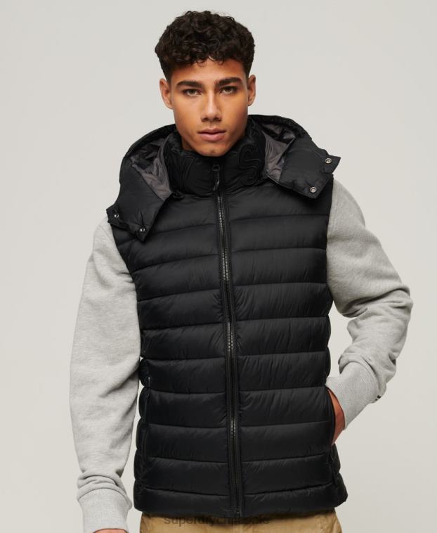 hombres Superdry negro chaleco acolchado clásico con capucha 2R68Z1052