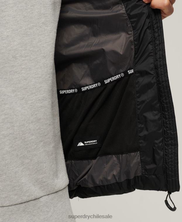 hombres Superdry negro chaleco acolchado clásico con capucha 2R68Z1052