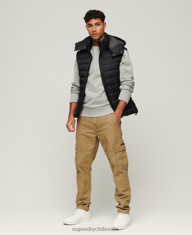 hombres Superdry negro chaleco acolchado clásico con capucha 2R68Z1052