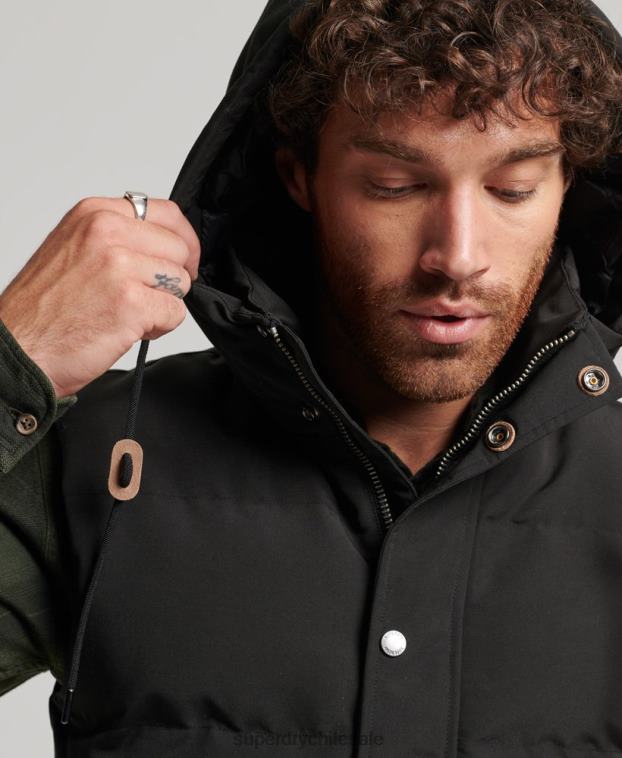 hombres Superdry negro chaleco acolchado everest con capucha 2R68Z929