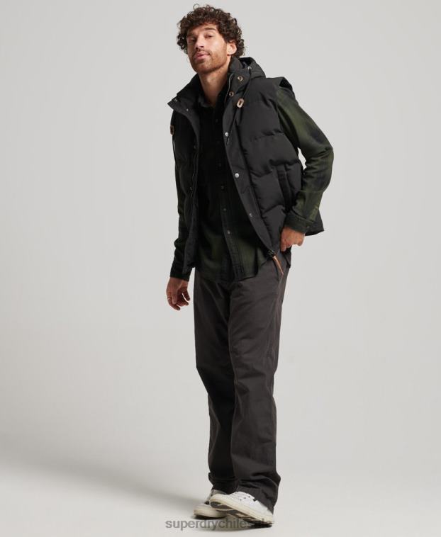hombres Superdry negro chaleco acolchado everest con capucha 2R68Z929