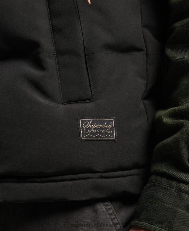 hombres Superdry negro chaleco acolchado everest con capucha 2R68Z929