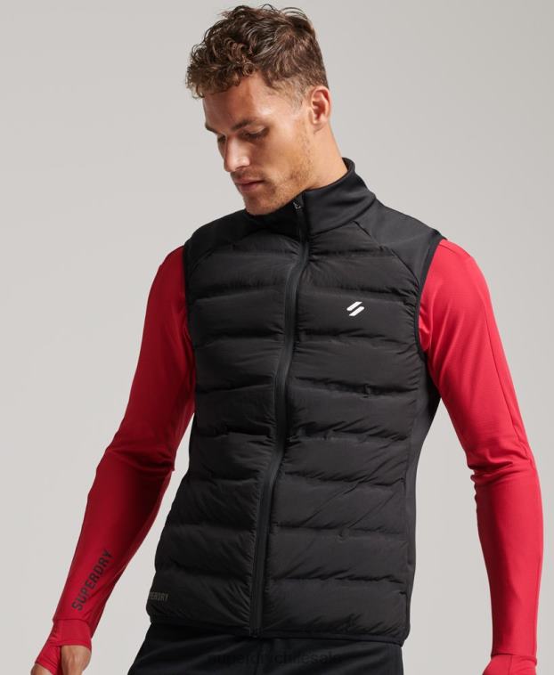 hombres Superdry negro chaleco acolchado híbrido run 2R68Z1133