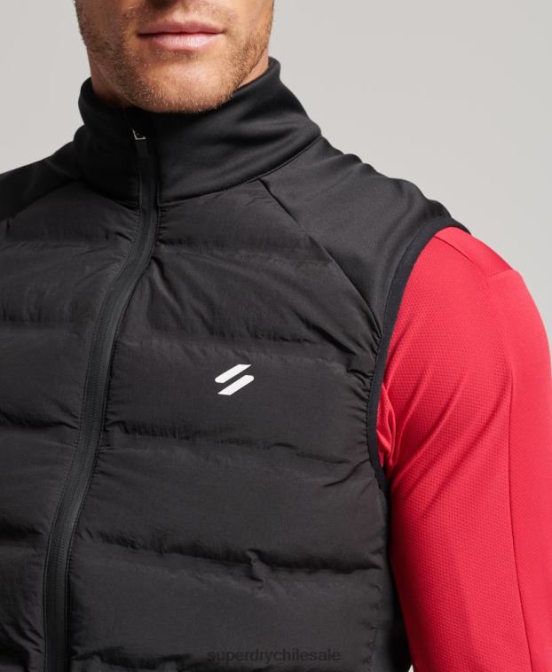 hombres Superdry negro chaleco acolchado híbrido run 2R68Z1133