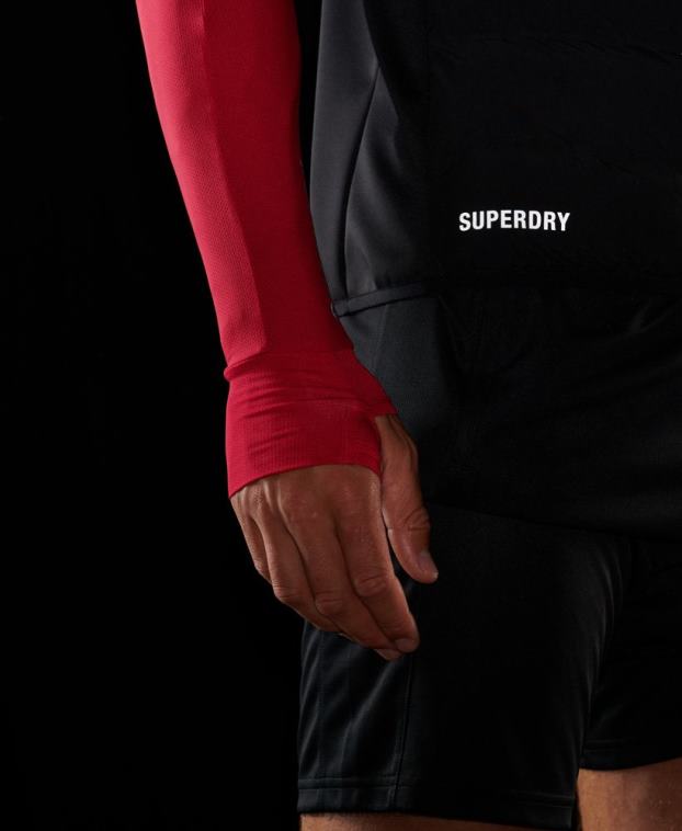 hombres Superdry negro chaleco acolchado híbrido run 2R68Z1133