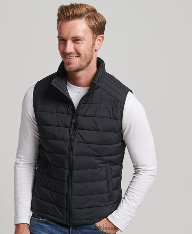hombres Superdry negro chaleco acolchado ligero 2R68Z4435