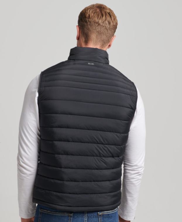 hombres Superdry negro chaleco acolchado ligero 2R68Z4435
