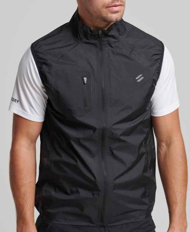 hombres Superdry negro chaleco cortavientos ligero run 2R68Z4726