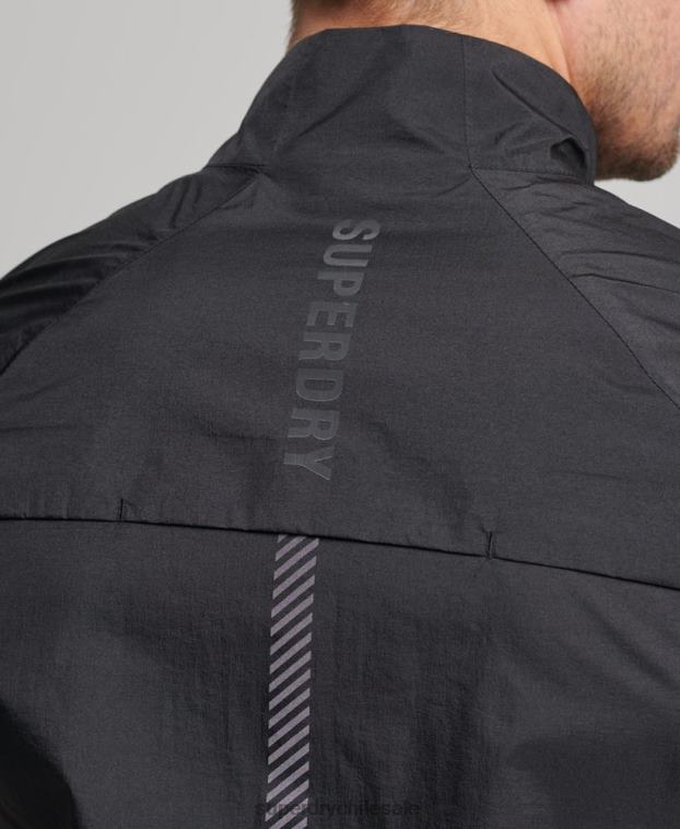 hombres Superdry negro chaleco cortavientos ligero run 2R68Z4726