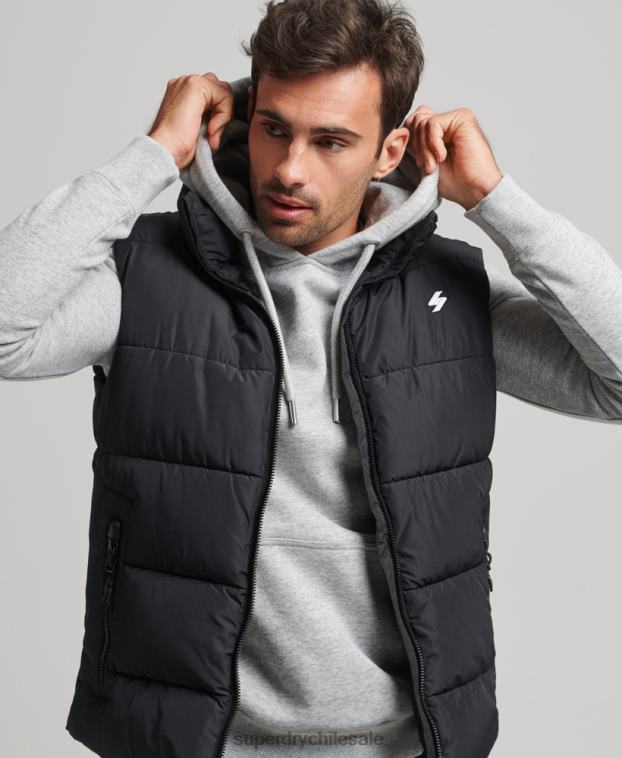hombres Superdry negro chaleco deportivo acolchado sin capucha 2R68Z1102
