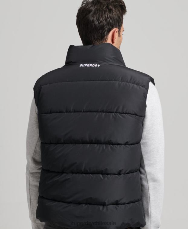 hombres Superdry negro chaleco deportivo acolchado sin capucha 2R68Z1102