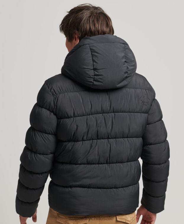 hombres Superdry negro chamarra acolchada deportiva xpd con capucha 2R68Z978