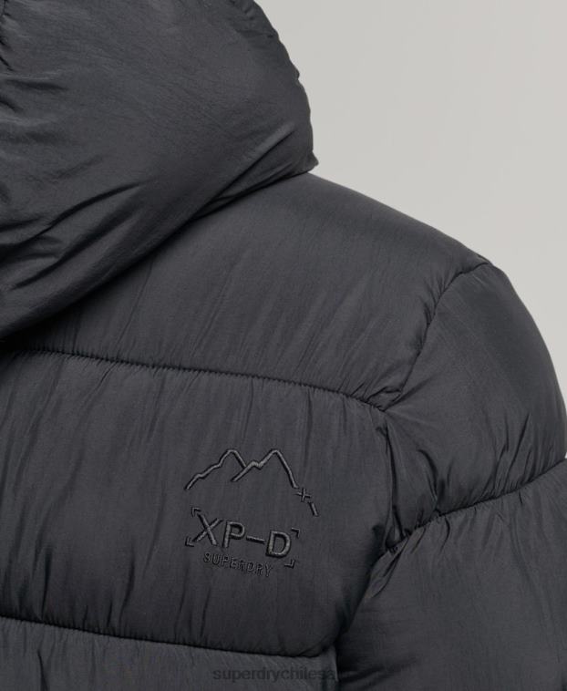 hombres Superdry negro chamarra acolchada deportiva xpd con capucha 2R68Z978