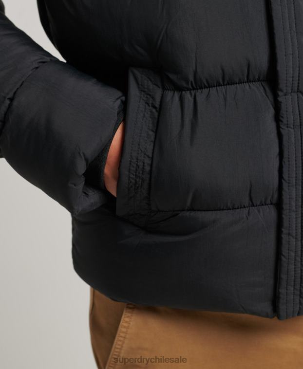 hombres Superdry negro chamarra acolchada deportiva xpd con capucha 2R68Z978
