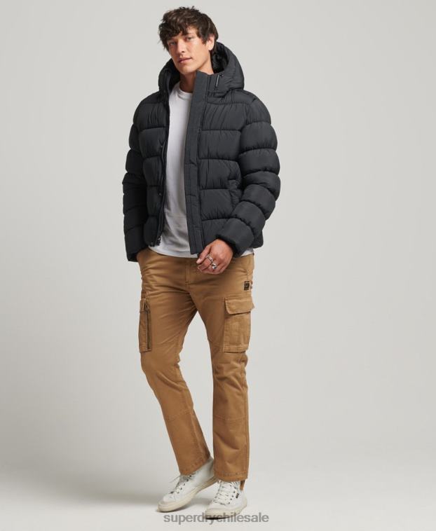 hombres Superdry negro chamarra acolchada deportiva xpd con capucha 2R68Z978