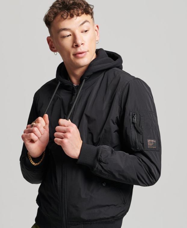 hombres Superdry negro chamarra bomber de vuelo militar 2R68Z1159