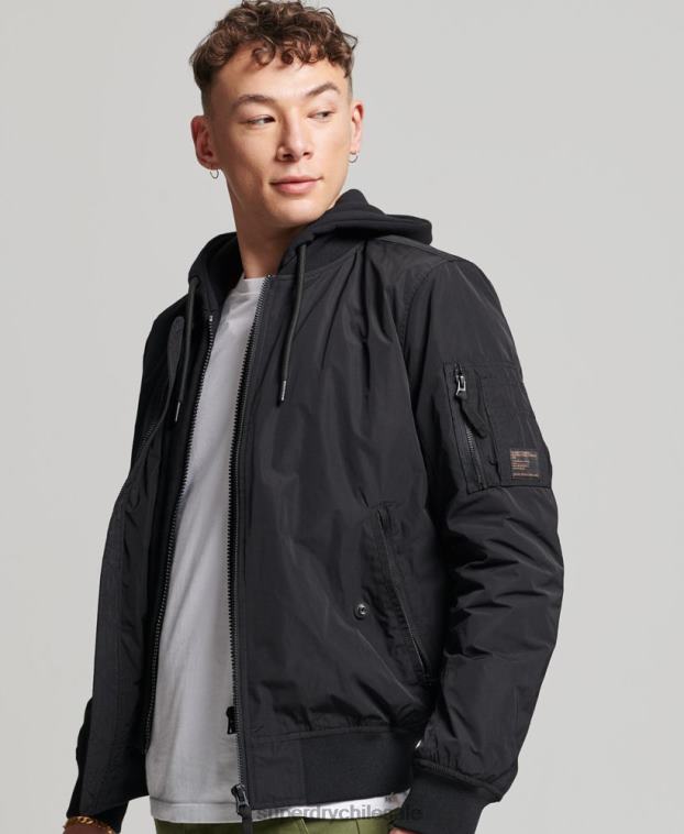 hombres Superdry negro chamarra bomber de vuelo militar 2R68Z1159