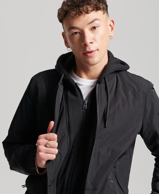 hombres Superdry negro chamarra bomber de vuelo militar 2R68Z1159