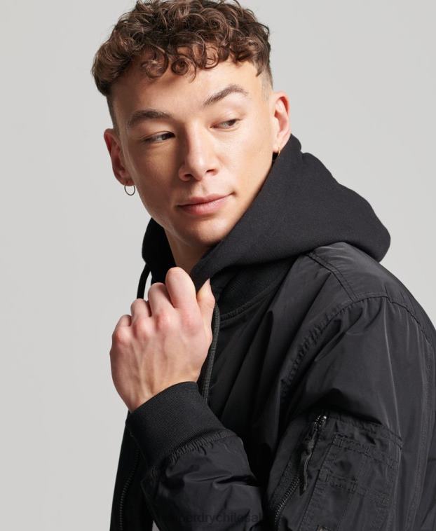 hombres Superdry negro chamarra bomber de vuelo militar 2R68Z1159