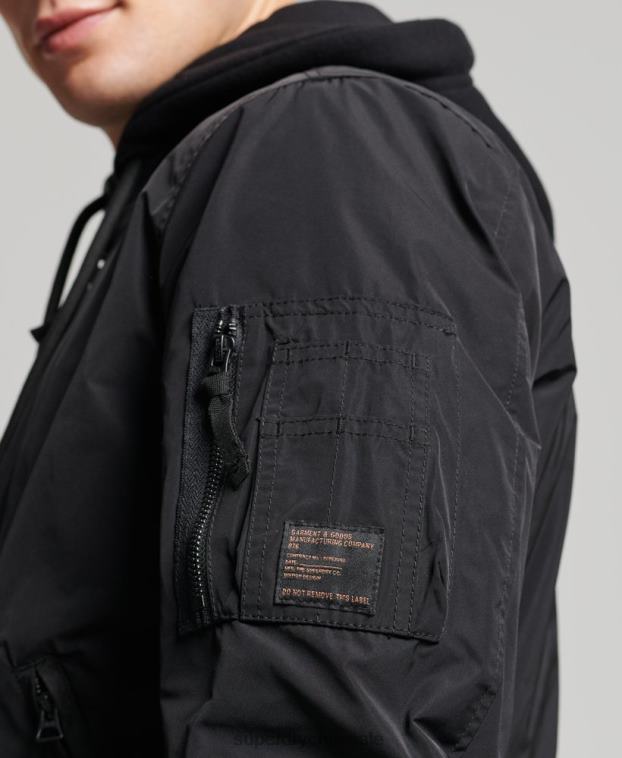 hombres Superdry negro chamarra bomber de vuelo militar 2R68Z1159