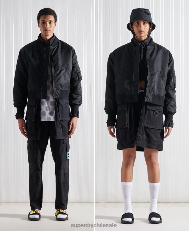 hombres Superdry negro chamarra bomber doble sdx edición limitada 2R68Z5555