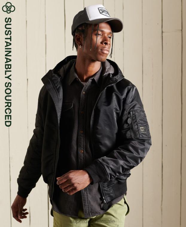 hombres Superdry negro chamarra bomber ma1 con capucha 2R68Z4673