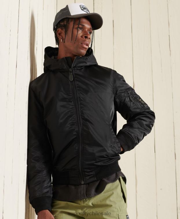 hombres Superdry negro chamarra bomber ma1 con capucha 2R68Z4673
