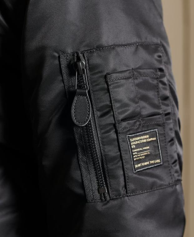 hombres Superdry negro chamarra bomber ma1 con capucha 2R68Z4673