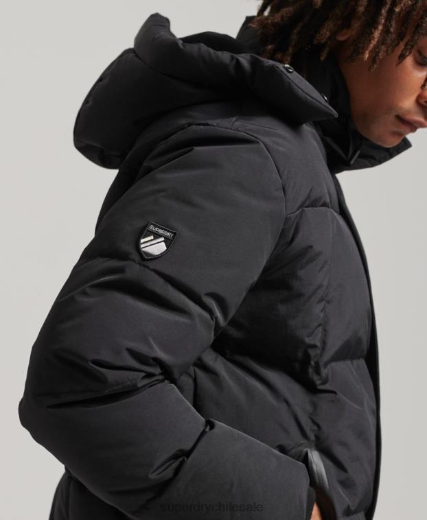hombres Superdry negro chamarra capitonada con capucha 2R68Z1000