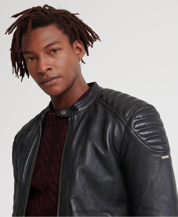 hombres Superdry negro chamarra de carreras de cuero de héroe de la ciudad 2R68Z4758