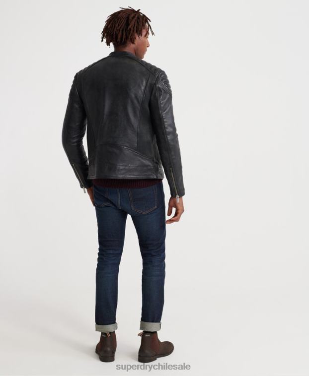 hombres Superdry negro chamarra de carreras de cuero de héroe de la ciudad 2R68Z4758