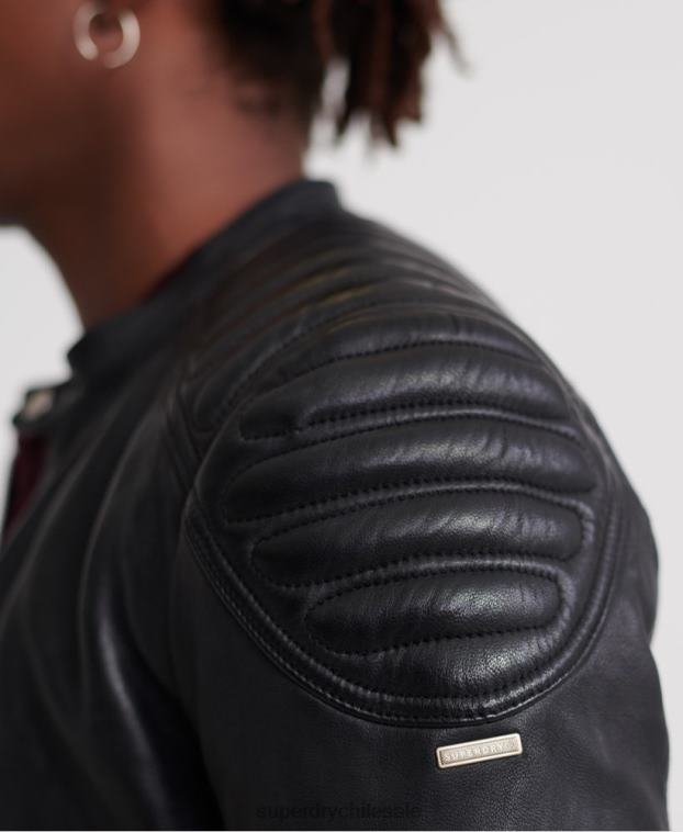 hombres Superdry negro chamarra de carreras de cuero de héroe de la ciudad 2R68Z4758