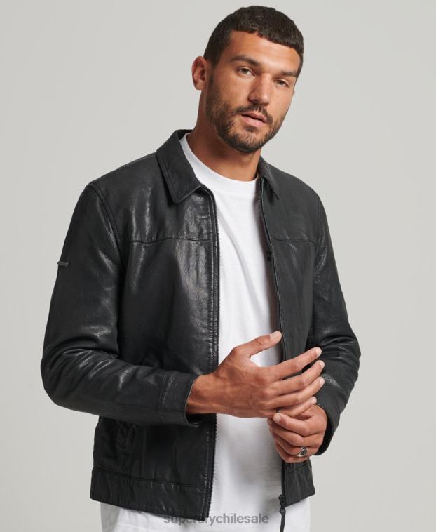 hombres Superdry negro chamarra de cuero entrenador slim fit 2R68Z948