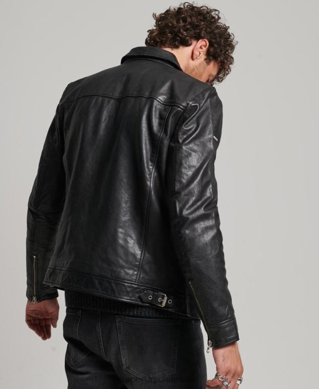 hombres Superdry negro chamarra de cuero entrenador slim fit 2R68Z991
