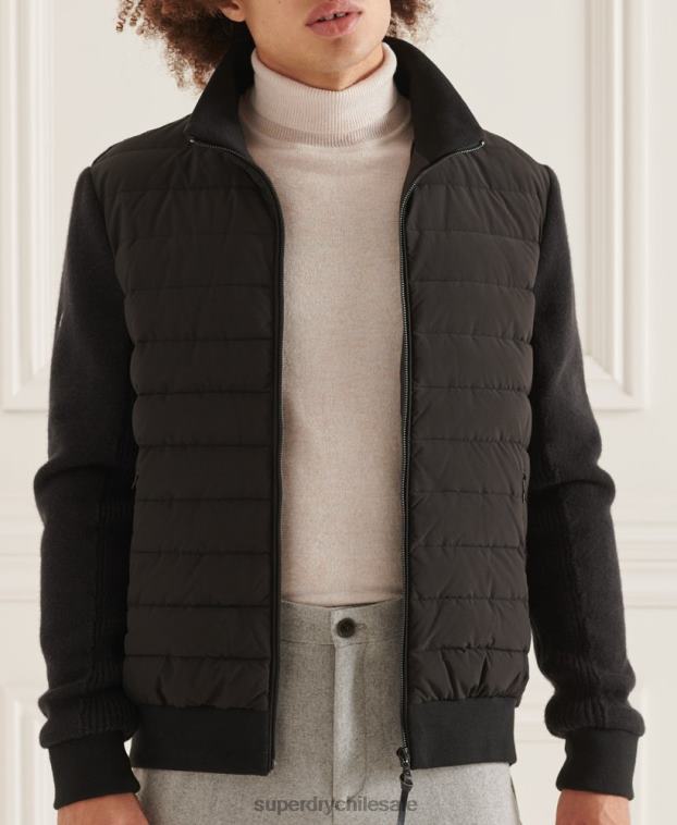 hombres Superdry negro chamarra de mezcla de punto acolchada Studios 2R68Z1125