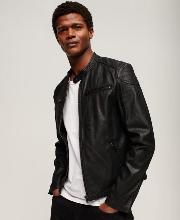 hombres Superdry negro chamarra de mezclilla con revestimiento vintage 2R68Z945