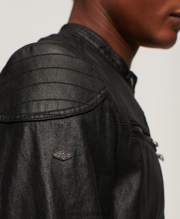 hombres Superdry negro chamarra de mezclilla con revestimiento vintage 2R68Z945