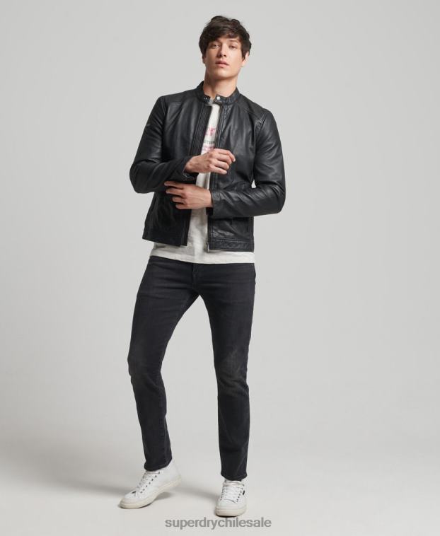 hombres Superdry negro chamarra de piloto de cuero ligero hero 2R68Z4607