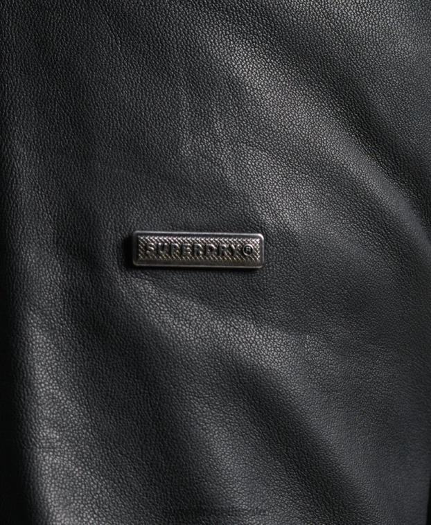 hombres Superdry negro chamarra de piloto de cuero ligero hero 2R68Z4607