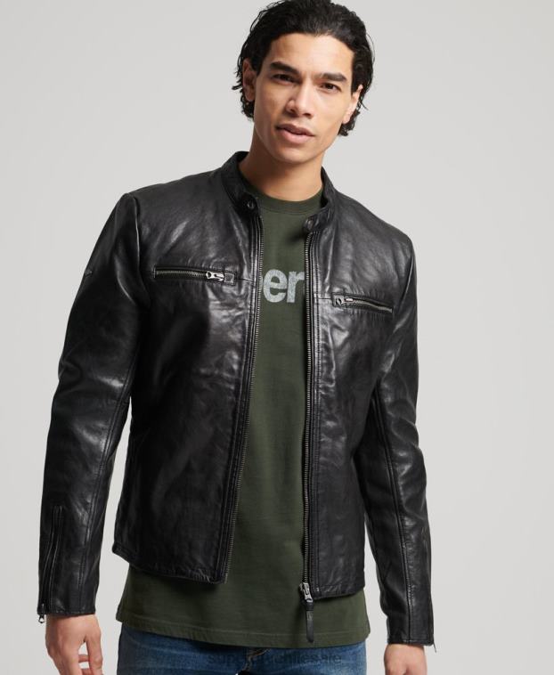 hombres Superdry negro chamarra deportiva de cuero 2R68Z4783