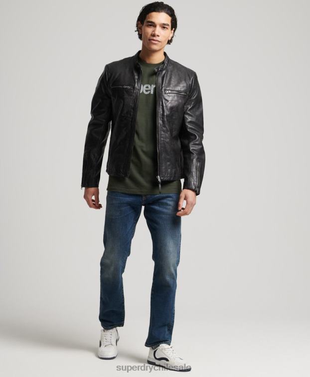 hombres Superdry negro chamarra deportiva de cuero 2R68Z4783