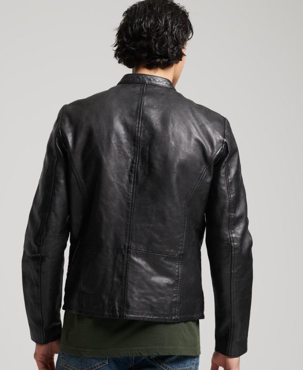 hombres Superdry negro chamarra deportiva de cuero 2R68Z4783