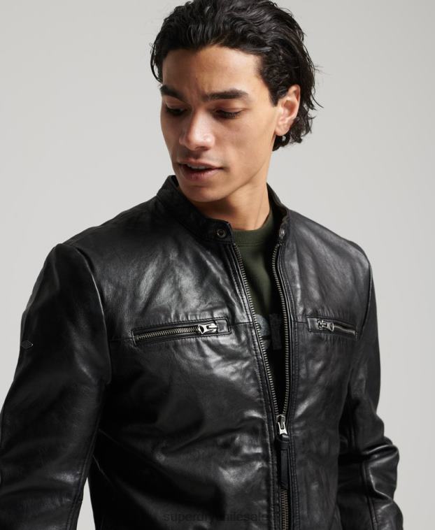 hombres Superdry negro chamarra deportiva de cuero 2R68Z4783
