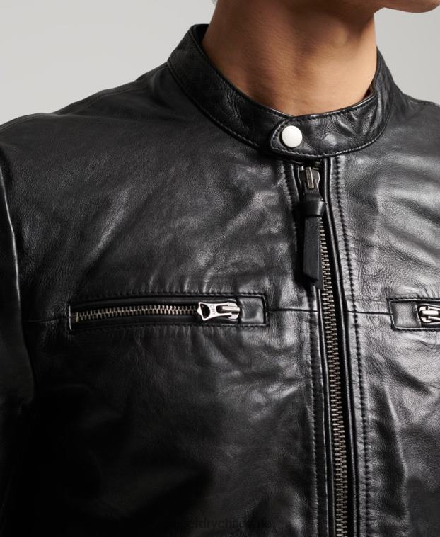 hombres Superdry negro chamarra deportiva de cuero 2R68Z4783