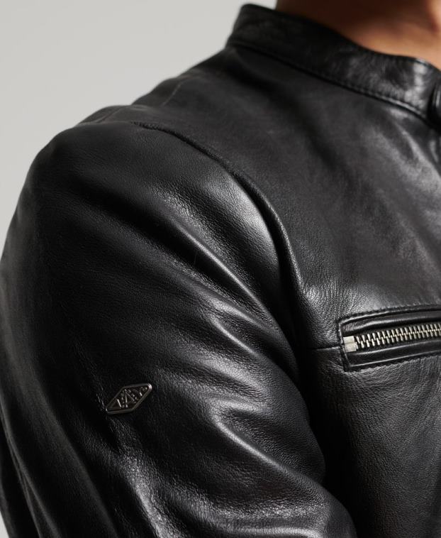 hombres Superdry negro chamarra deportiva de cuero 2R68Z4783