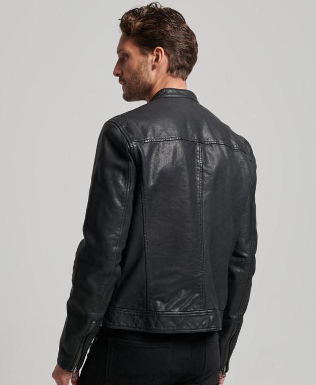 hombres Superdry negro chamarra deportiva heritage de cuero 2R68Z909